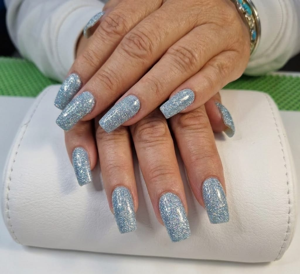 Baño de acrílico con glitter color cielo